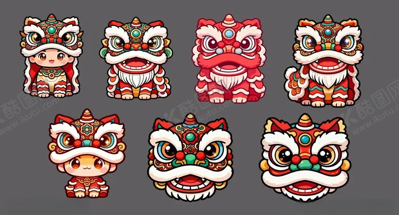 编号：46098104071322336603【酷图网】源文件下载-传统舞狮头图案设计