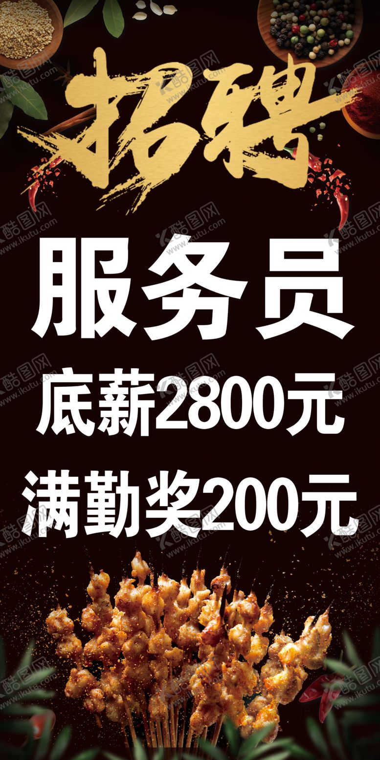 编号：35030007141721563193【酷图网】源文件下载-烧烤肉串店招聘海报展架