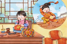 花鼓非遗水彩插画