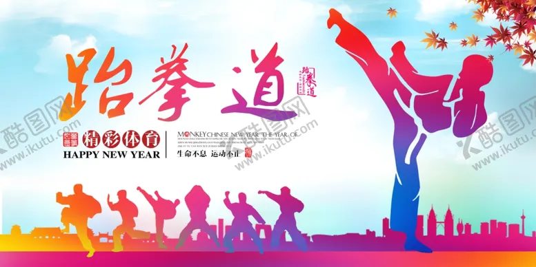 编号：25268306300330195390【酷图网】源文件下载-炫彩跆拳道宣传海报