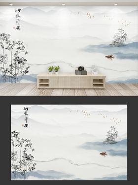 新中式手绘电视背景墙沙发背景墙