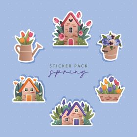 春季房屋花卉贴纸套装