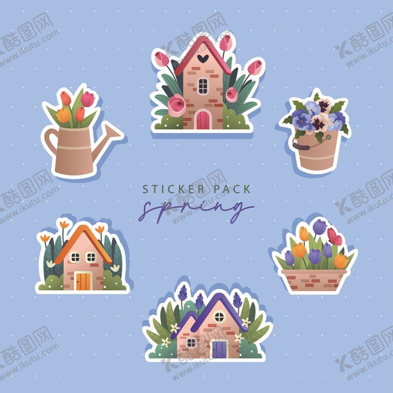 编号：28962311021957137007【酷图网】源文件下载-春季房屋花卉贴纸套装