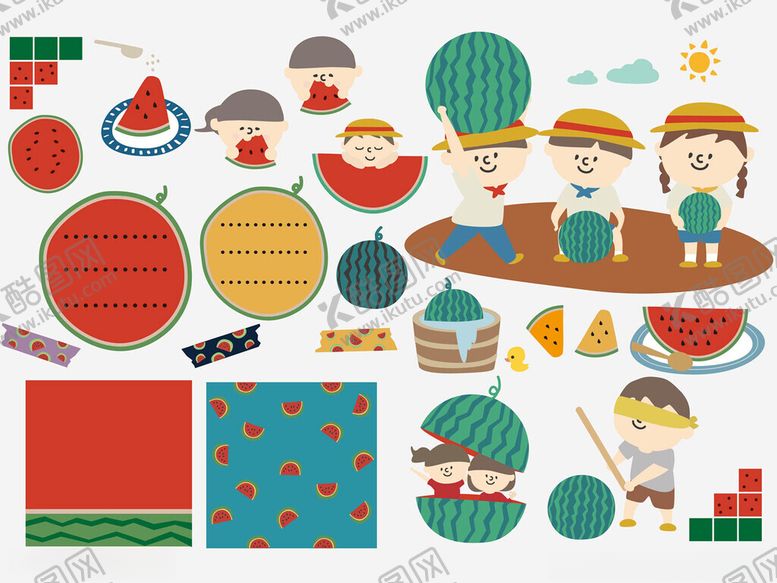 编号：11321709231755154435【酷图网】源文件下载-夏日西瓜主题卡通元素集