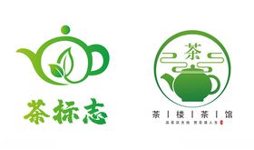 清新茶叶茶楼茶杯标志设计