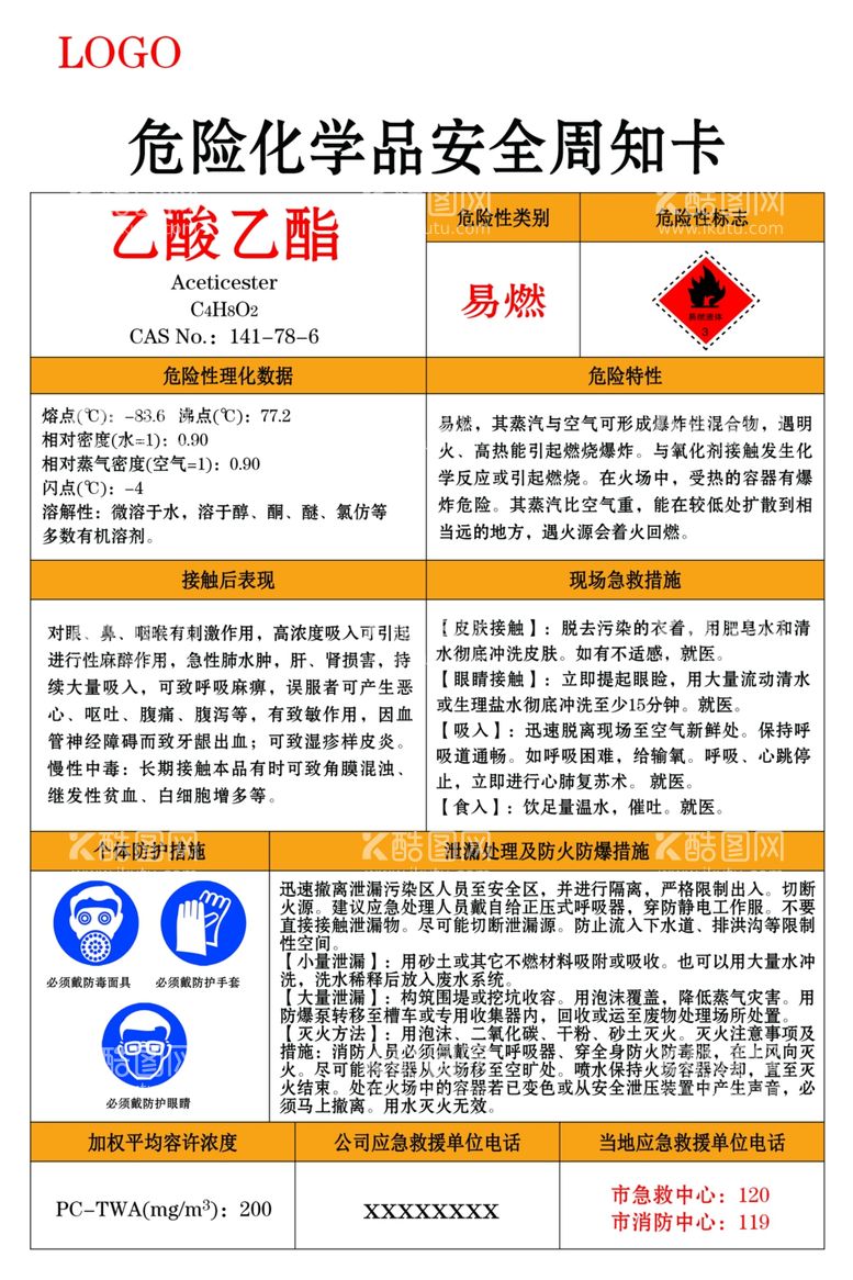 编号：35904112211213118231【酷图网】源文件下载-乙酸乙酯危险化学品安全周知卡