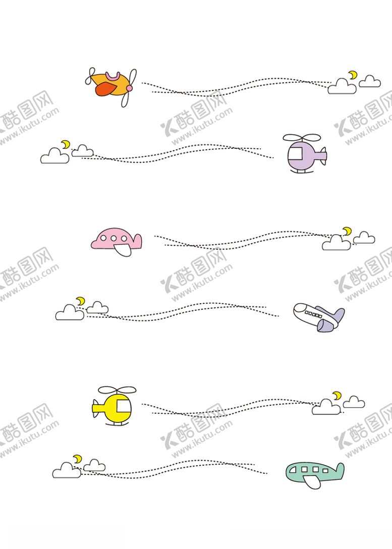 编号：21269810032042222474【酷图网】源文件下载-卡通飞机线条装饰分割线