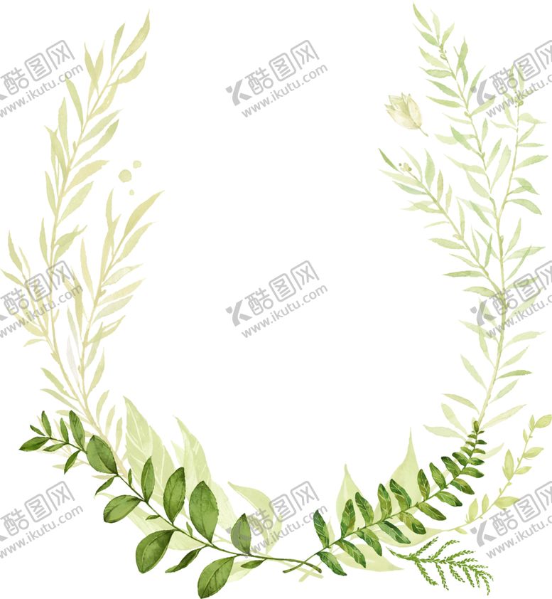 手绘植物叶子小清新绿树枝茶