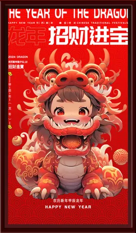 招财进宝背景节日海报手绘龙