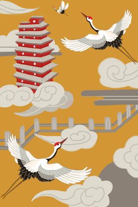 中国风背景画潮素材荷花