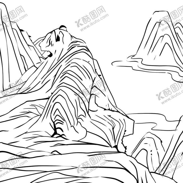 编号：21854309140332473074【酷图网】源文件下载-海报 手绘 山 老虎线条山