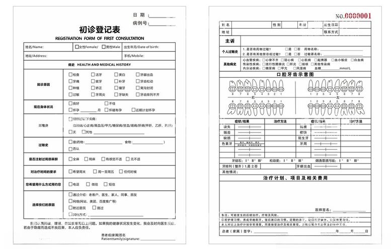 编号：29203202210926045587【酷图网】源文件下载-口腔牙位初诊登记表