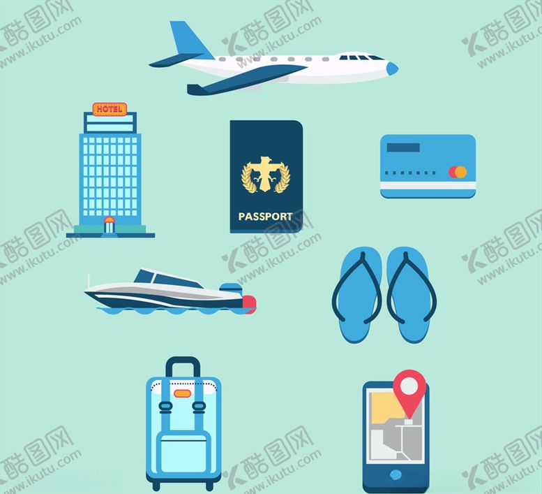 编号：82337710050456292820【酷图网】源文件下载-蓝色旅行元素矢量素材