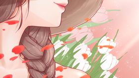 人物女性花朵清新插画背景素材