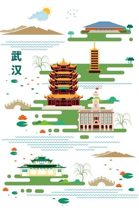武汉城市地标风景插画