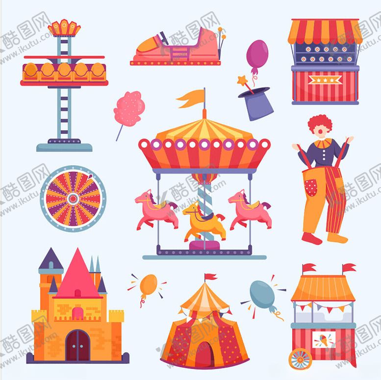 编号：95471110092341026984【酷图网】源文件下载-欢乐游乐园元素集合
