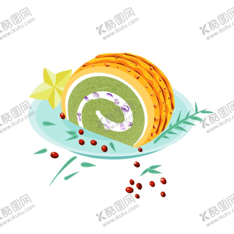 编号：35818807020123341788【酷图网】源文件下载-抹茶奶油蛋卷蛋糕