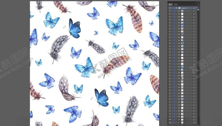 编号：49311609271114344845【酷图网】源文件下载-唯美斑驳蝴蝶花卉羽毛涂鸦风格无