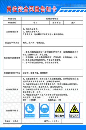 电工岗位安全告知卡