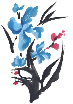 百花争艳国画水墨画手绘朵