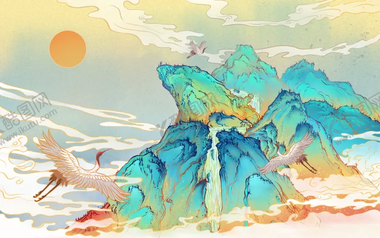 编号：21940802132139231976【酷图网】源文件下载-国潮山水插画