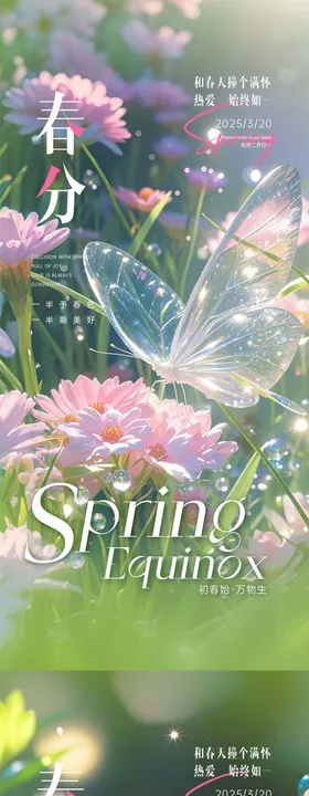 春分海报蝴蝶二十四节气房地产天