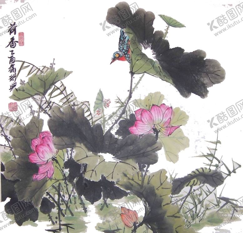 编号：90334610271745144666【酷图网】源文件下载-中国风荷叶荷花绘画
