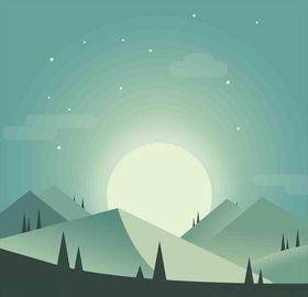 夜景月亮扁平插画沙漠
