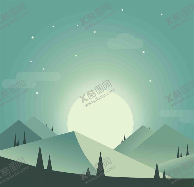 编号：28282107021056473310【酷图网】源文件下载-夜景月亮扁平插画沙漠
