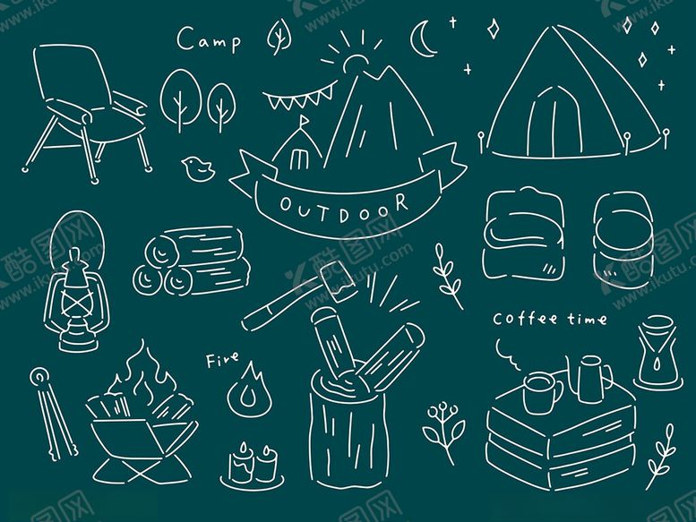 编号：53952711021400253925【酷图网】源文件下载-手绘露营元素集合