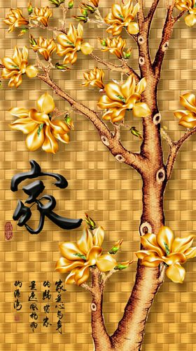 金色玉兰花玄关画