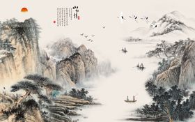 山水情意境山水水墨国画