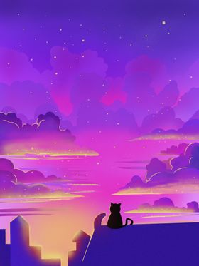 黄昏的晚霞插画psd分层