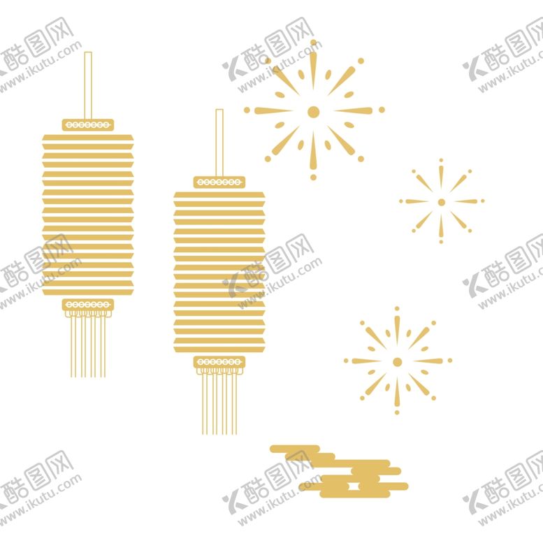 编号：30795303020817506396【酷图网】源文件下载-新年元宵金色系矢量扁平剪纸风灯
