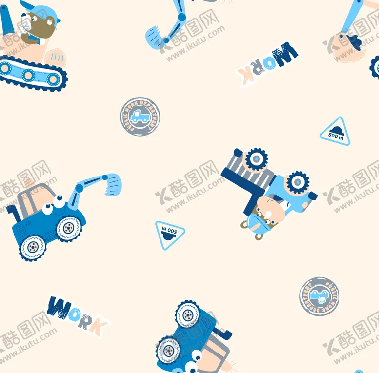 编号：15236009140100362506【酷图网】源文件下载-挖机 吊车 卡通