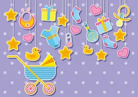 宝宝婴儿用品插画套图背景素材