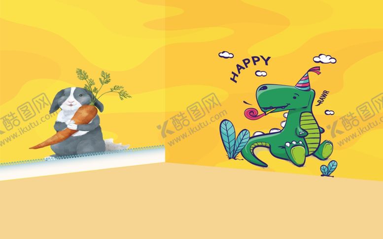 编号：45281511251511559438【酷图网】源文件下载-卡通兔子恐龙背景墙