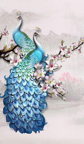 花鸟画孔雀玉兰玄关图