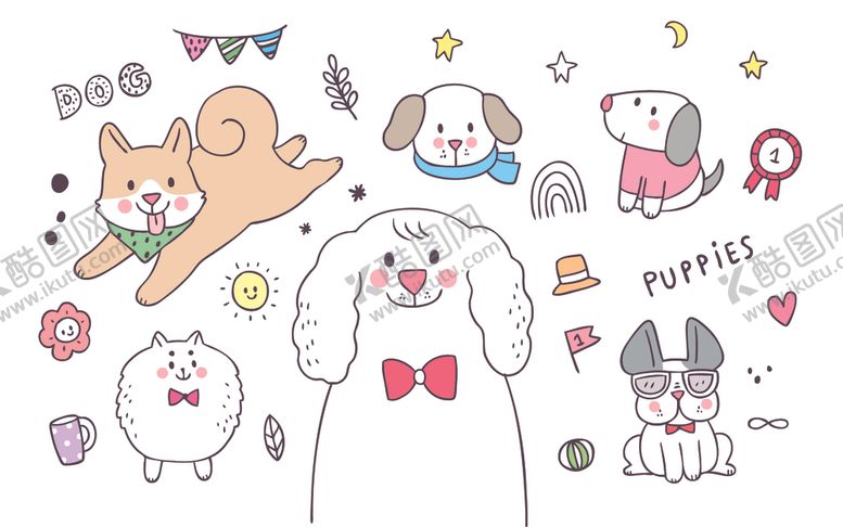 呆萌可爱小猫咪插画兔子绘涂鸦简笔