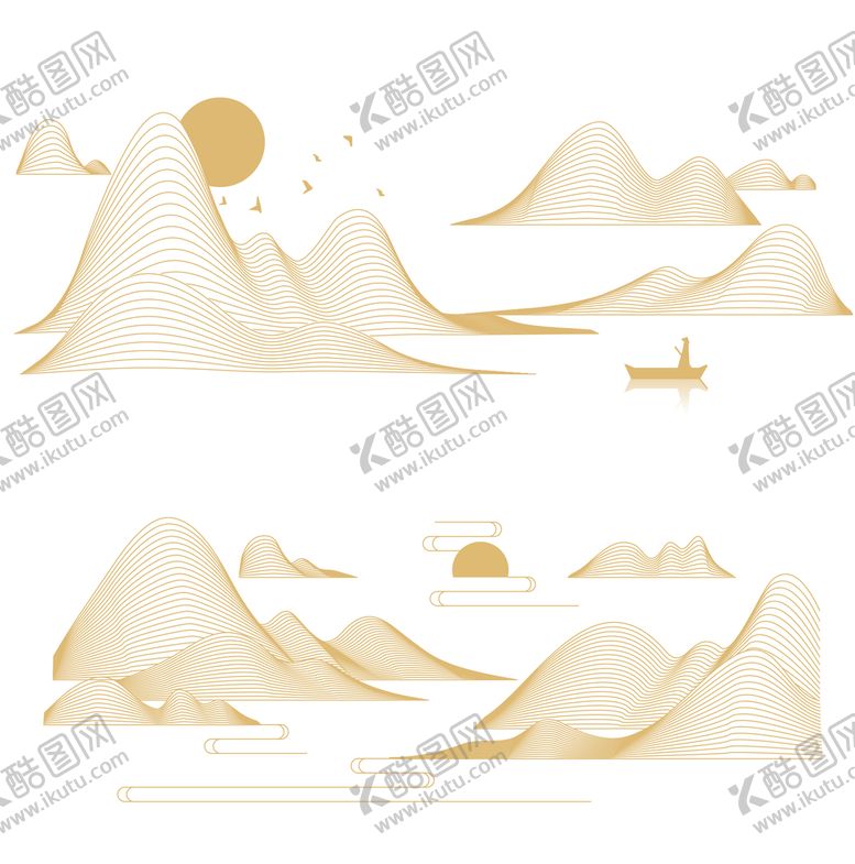 编号：61980209120035110259【酷图网】源文件下载-中国风金色线条山纹元素山祥云