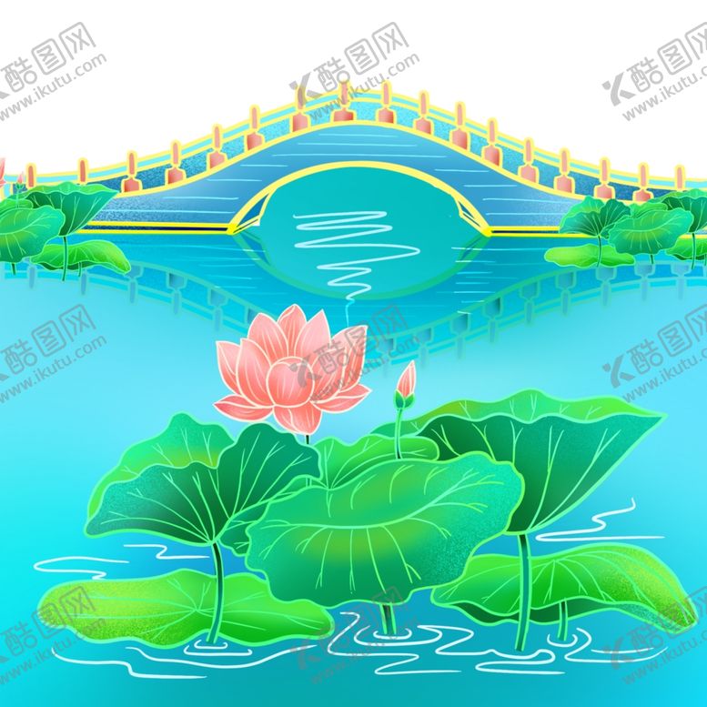 编号：71756009271843372280【酷图网】源文件下载-国潮风优美古风池塘荷花荷叶古桥