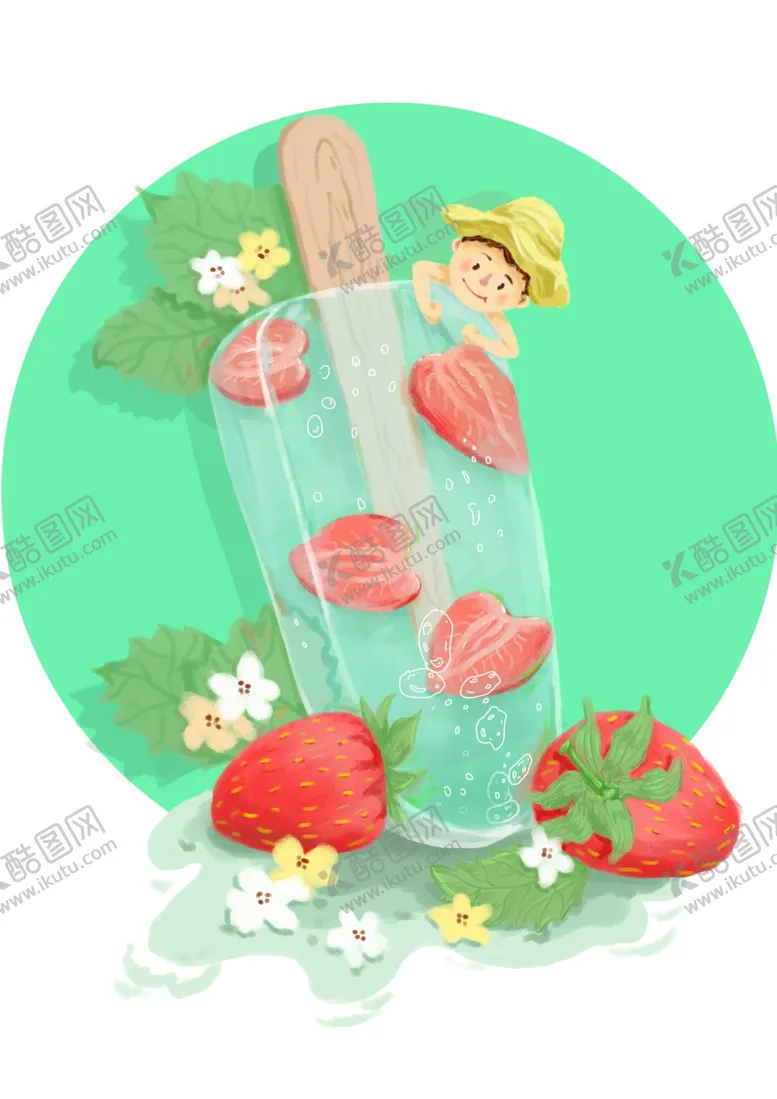 编号：19483407010215444537【酷图网】源文件下载-手绘草莓冰棍