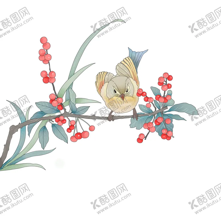 编号：30219410030310376709【酷图网】源文件下载-国画水墨樱花鸟雀花鸟