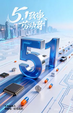 五一劳动节科技立体海报