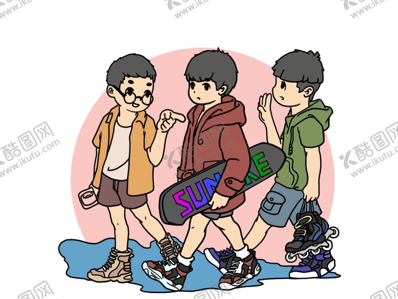 编号：42783707051050207739【酷图网】源文件下载-三个小男孩插画