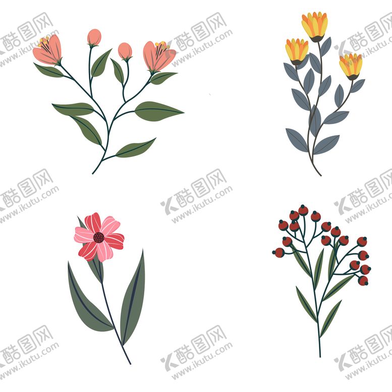 编号：37610509122055310468【酷图网】源文件下载-各种花朵手绘插图花卉插图