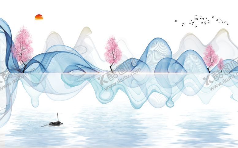 编号：79083607051748281753【酷图网】源文件下载-水墨画树小船背景墙