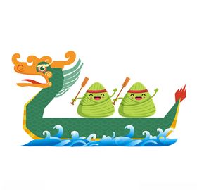 卡通山水端午节粽子划船龙舟