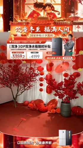 国风插画冬至节气直播贴片海报