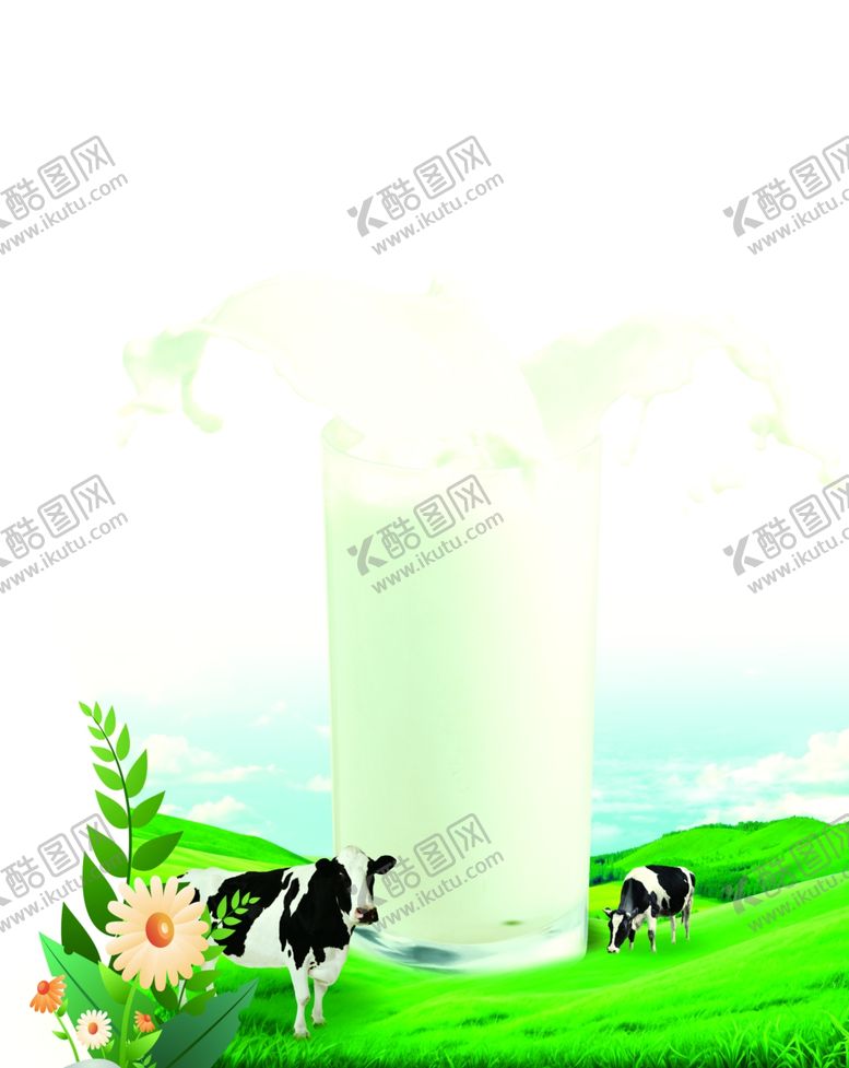 编号：31963701282343329409【酷图网】源文件下载-奶杯草地奶牛